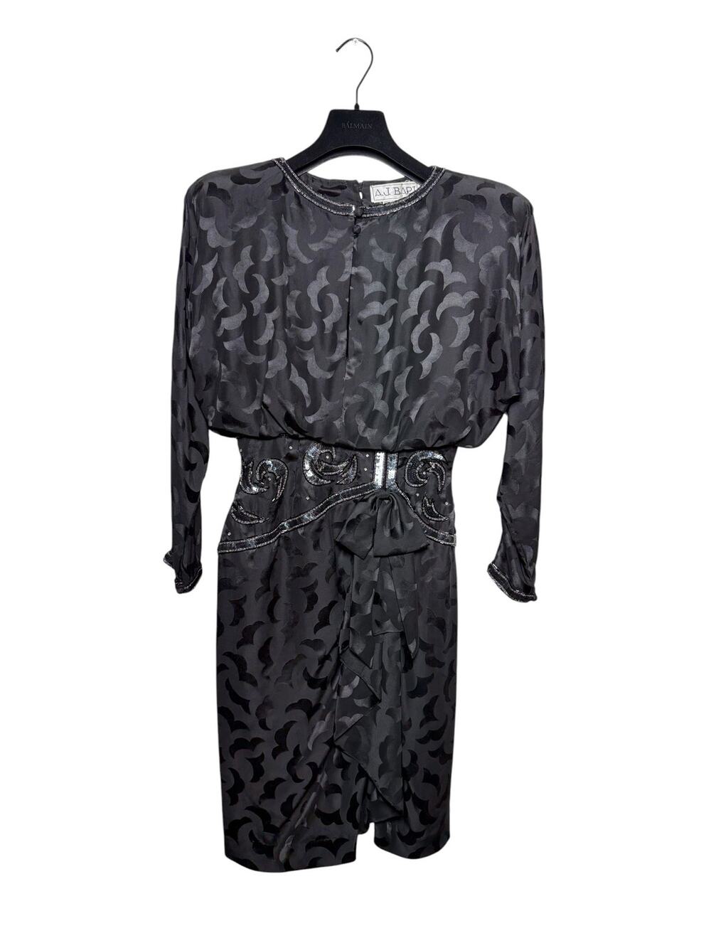 A.J. Bari Vintage 80s Silk Embellished Satin Jacquard Dress Size 2